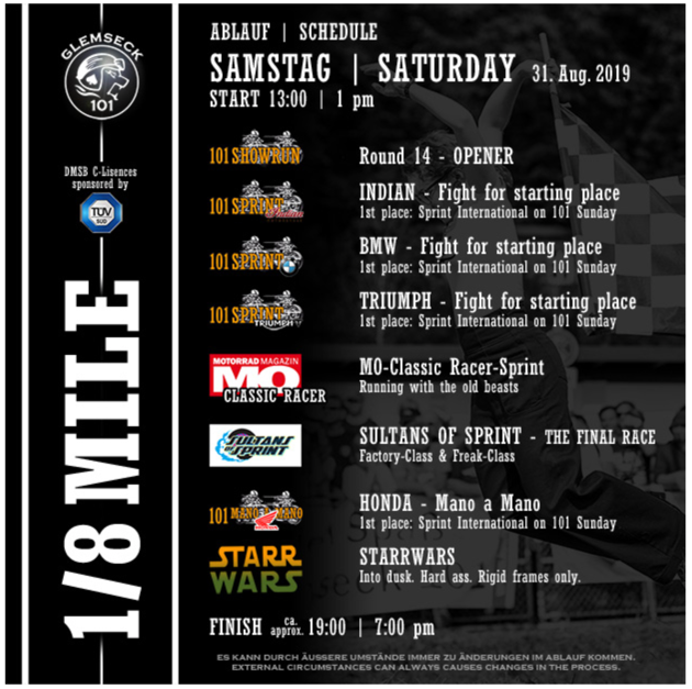 GLEMSECK 101 First 1/8 mile schedule 101 Saturday GLEMSECK 101 2019 Program